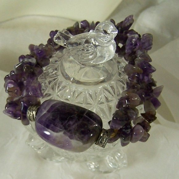 Amethyst Polished Stone and Chips Stretch Three Strand Bracelet - Picture 4 of 6
